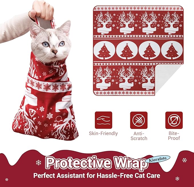 27.5" Large Cat Wrap for Nail Trimming，Self-adherent Cat Grooming Wrap for Adult Cat & Small Dog, Anti-Scratch Cat Swaddle Burrito Wrap for Medicine,Nail Clipping,Ear Cleaning,Teeth Brushing