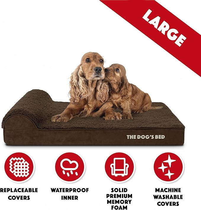 The Dog’s Bed Orthopedic Headrest Dog Bed Large Brown, Memory Foam, Pain Relief for Arthritis, Hip & Elbow Dysplasia, Post Surgery, Lameness, Waterproof Washable Cover