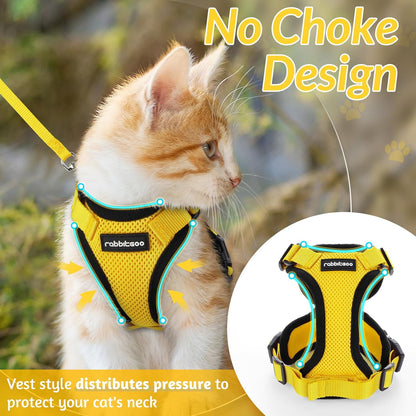 rabbitgoo Cat Harness and Leash for Walking, Escape Proof Soft Adjustable Vest Harnesses for Cats, Easy Control Breathable Reflective Strips Jacket, Yellow, XXS
