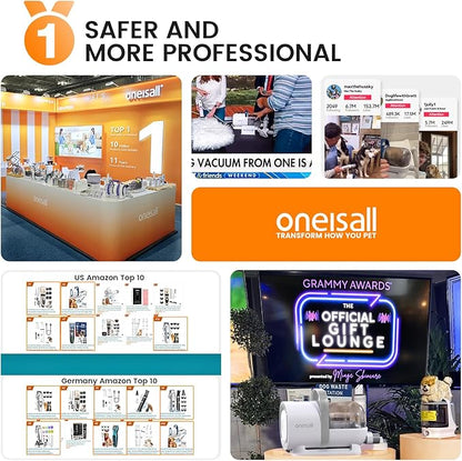 oneisall Dog Grooming Vacuum, Pet Grooming Vacuum with Clipper Nail Grinder, 1.5L Dust Cup Dog deshedding Vacuum Brush with 7 Pet Grooming Tools for Shedding Pet Hair, Home Cleaning（Grey）