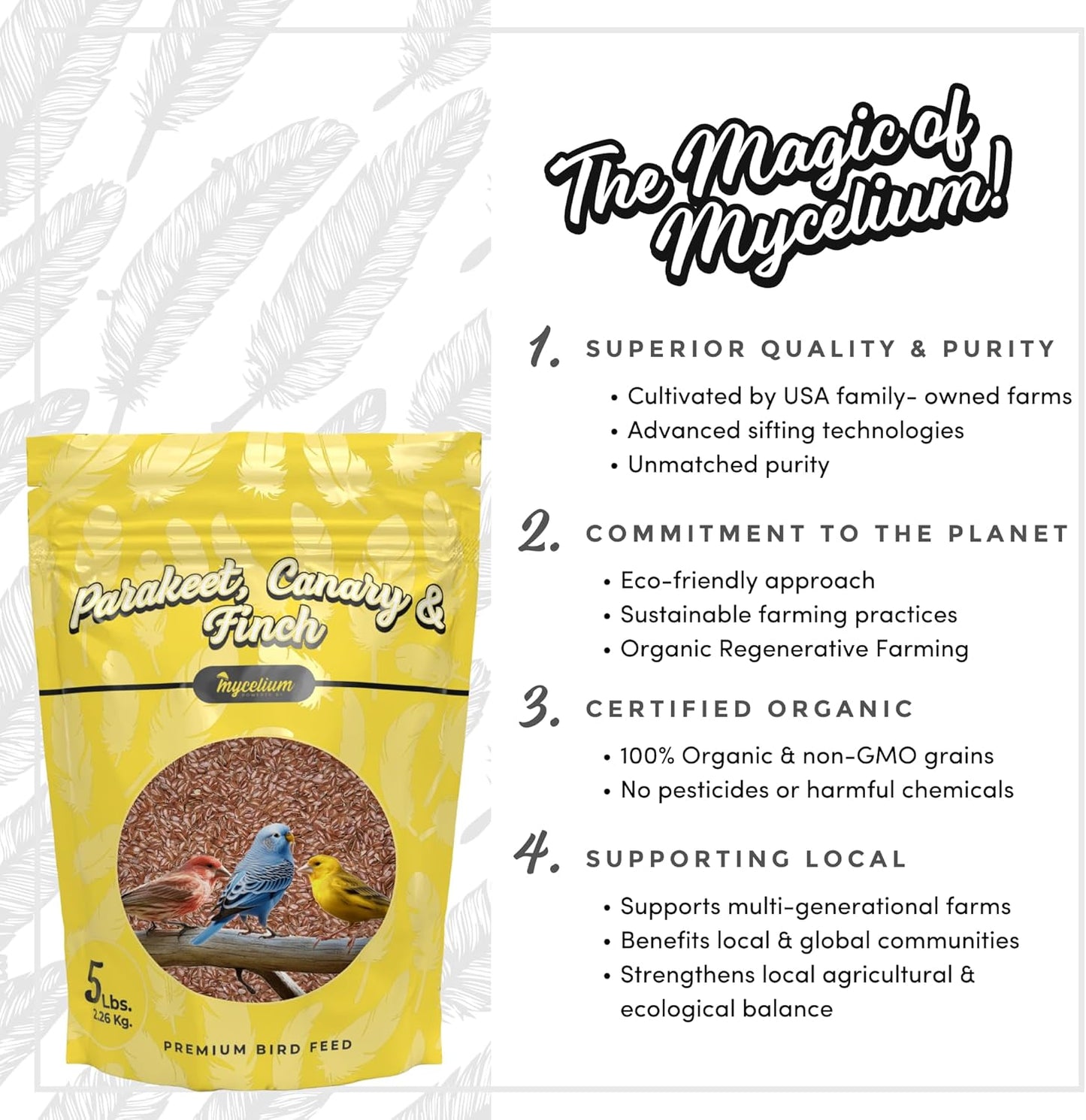 Mycelium Premium Flax Seed – Organic, Non-GMO, High Nutritional Value Bird Food for Parakeets, Canaries, and Finches, Sourced from Local USA Farms, Sustainable Farming, 5 lbs