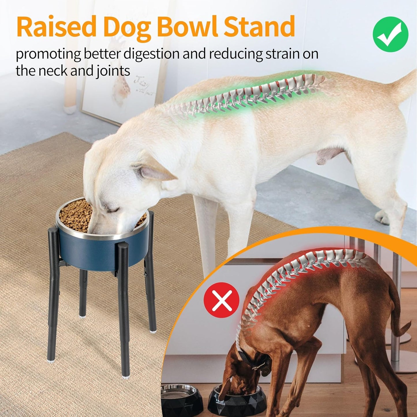 Dog Bowl Stand,Adjustable Tall Dog Food and Water Bowl Stand 8-12" Width 4 Heights,Durable Metal Elevated Dogs Bowl Holder for Medium and Large Dogs (Adjustable Wide 8-12" Heights 16")