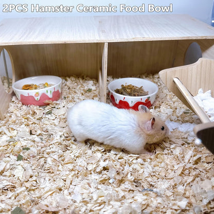 2 Pack Hamster Food Bowl Small Animals Ceramic Food Water Bowl Prevent Tipping Moving for Gerbil Chinchilla Hedgehog Rat (Color: Pink + Red)