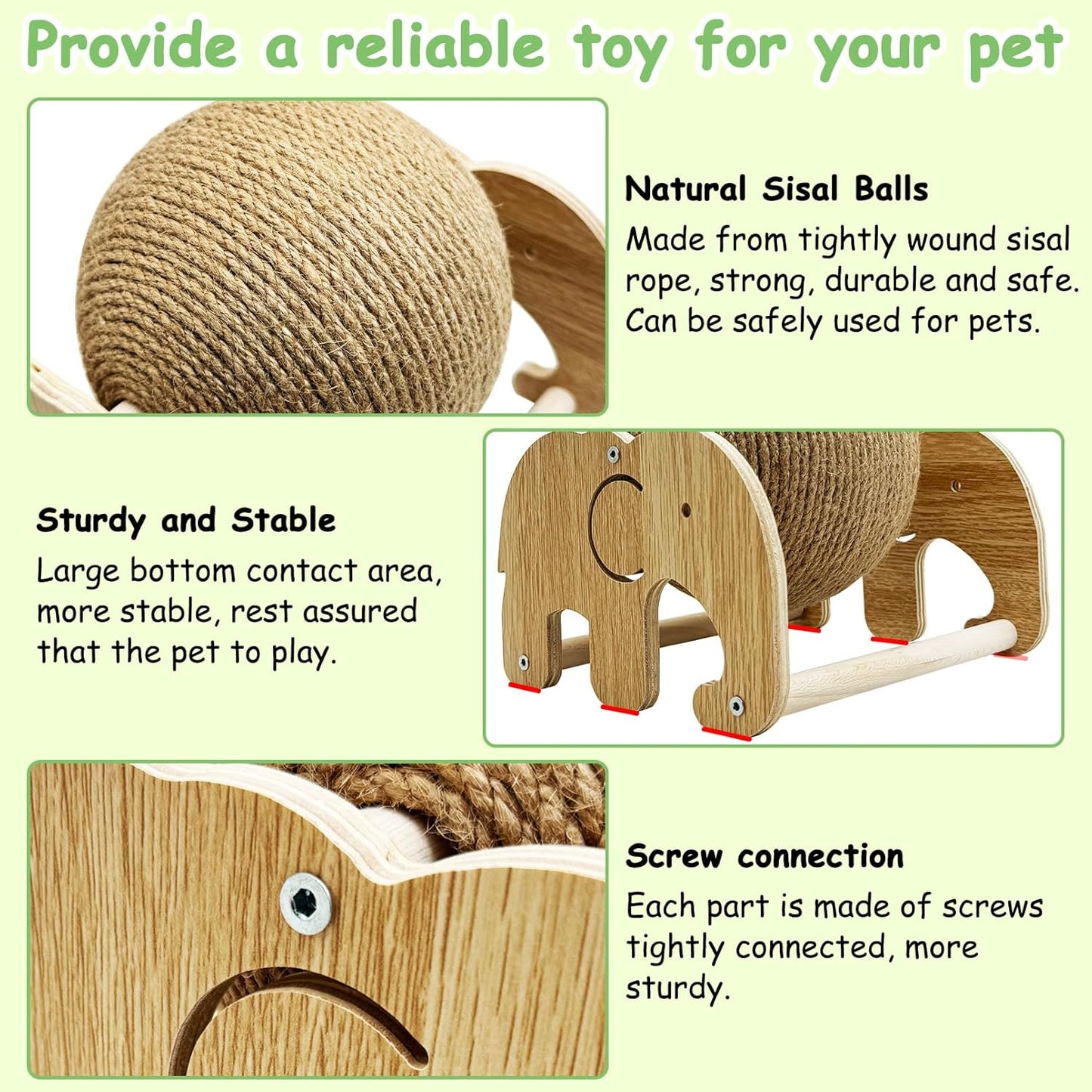 Fhiny Rabbit Scratch Toy, Natural Sisal Rabbit Scratching Ball Cute Sisal Rope Bunny Claw Scratcher Rotating Ball Interactive Toys Nail Scratching Post for Indoor Pets Kittens Ferrets Elephant Shape
