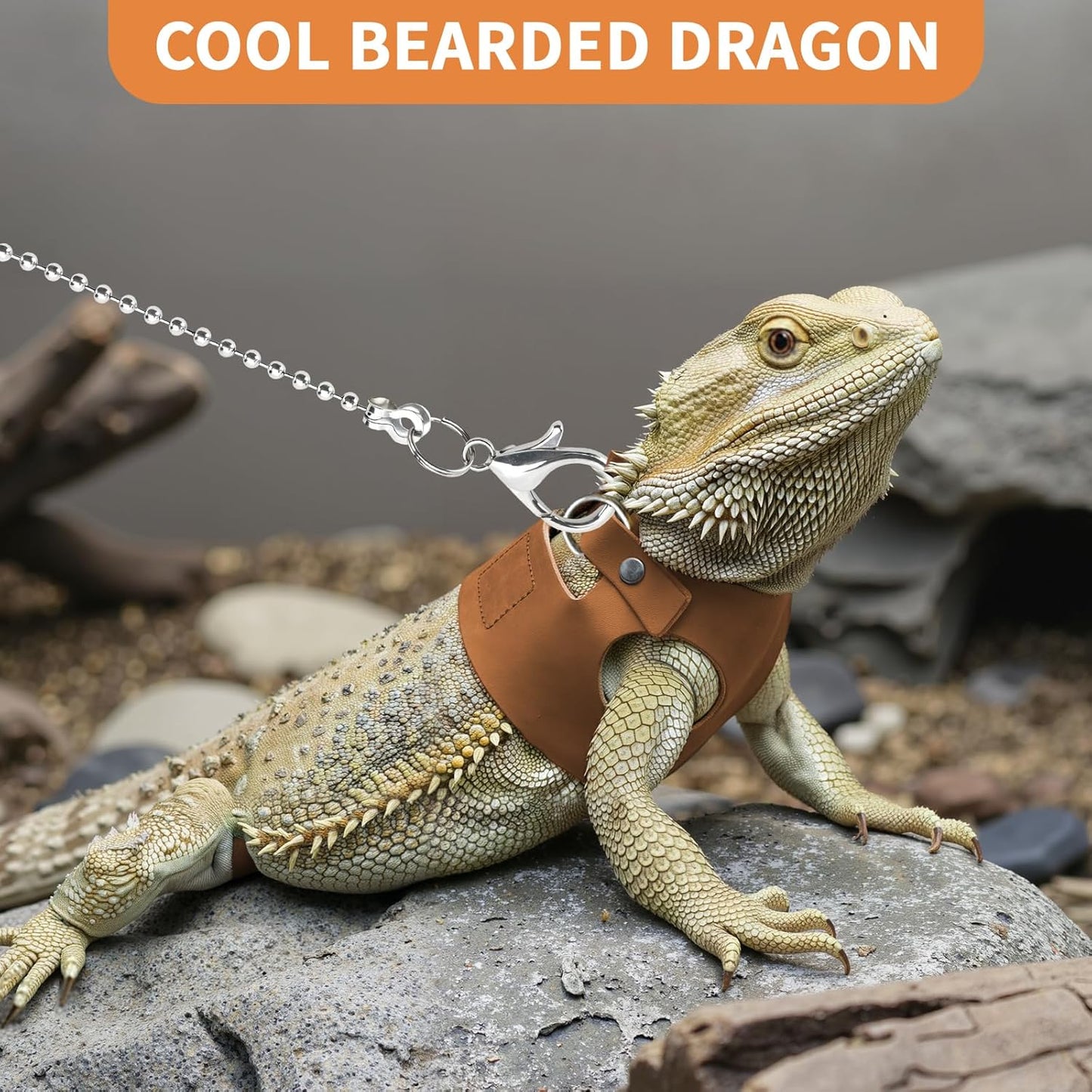 3 Pack Bearded Dragon Leash and Harness Set for Small Animals, 6.5FT Leash with 3 Sizes Adjustable Harness for Lizard Walking Adventure, Soft Vest Clothes for Squirrel Reptile Lovers -Brown