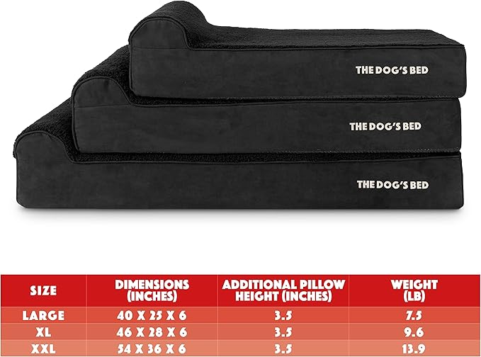 The Dog’s Bed Orthopedic Headrest Dog Bed XL Black Plush, Memory Foam, Pain Relief for Arthritis, Hip & Elbow Dysplasia, Post Surgery, Lameness, Waterproof Washable Cover