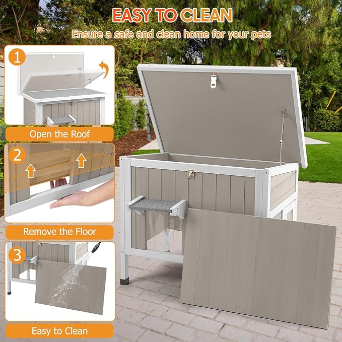 PetsCosset Insulated Cat House Outdoor Weatherproof Feral Cat Shelter for Winter, All-Round Foam Insulation Wooden Pet House for Outdoor Cat with Raised Base, Openable Roof (30.7"L x 21.7"W x 25.6"H)