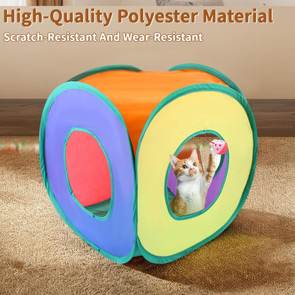 25-Piece Cat Toys Kit with Rainbow Cube Tunnel - Interactive Cat Toy Bundle for Indoor Cats, Kitten Playtime Variety Set Includes Springs, Balls, Mice & Noise Toys