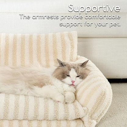 Hollypet Cat Bed Fluffy Plush Mutifuctional Double-Layer Soft Pet Couch Orthopedic Sofa Nest Beds for Small Cats and Dogs, Beige (25x20x13 inch)