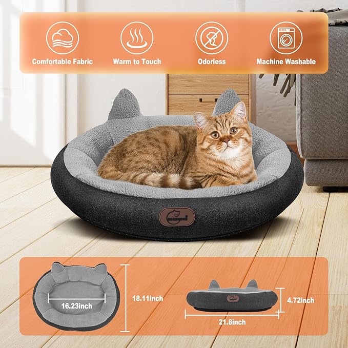 Heated Cat Bed for Small Size Cats, Heated Pet Bed with Timer & Temp Adjustable, Removable Waterproof Pet Heating Pad for Indoor, Gray Cozy Donut Electric Bed Heater Warmer for Kitten Cat