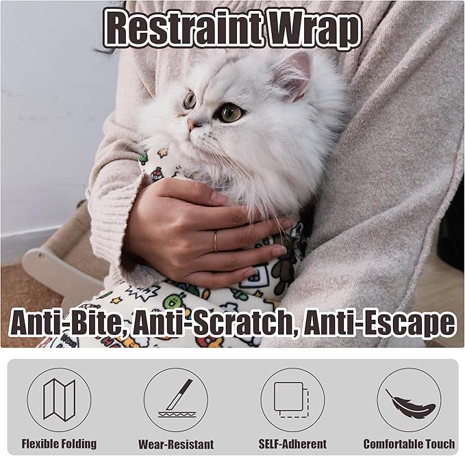 21.7" Cat Grooming Wrap Cat Wrap for Cutting Nails Cat Restraint for Nail Clipping Cat Swaddle Wrap Cat Burrito Wrap M(Within 6lbs) Anti-Scratch Anti-Escape Multifunctional Pet Tool
