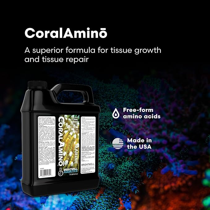 Brightwell Aquatics CoralAmino - Complex of Amino Acids for Corals - Coral Food for Aquarium Coral Growth - Saltwater Aquarium Treatments, 67.6 fl oz