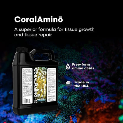 Brightwell Aquatics CoralAmino - Complex of Amino Acids for Corals - Coral Food for Aquarium Coral Growth - Saltwater Aquarium Treatments, 67.6 fl oz