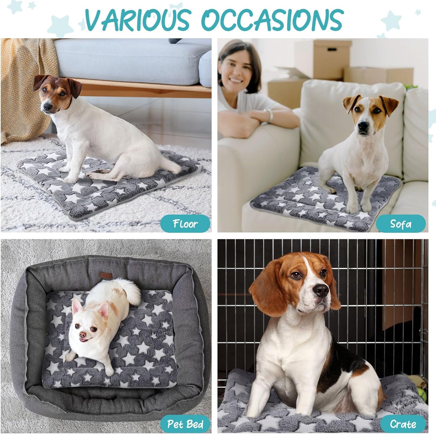 VitalCozy 2 Pack Self Warming Cat Mat Self Heating Pad Bed Reversible Machine Washable Reflects Body Heat Warm Thermal Pet Pad Crate Blanket for Feral and Indoor Cat(Star,22'' X 18'')