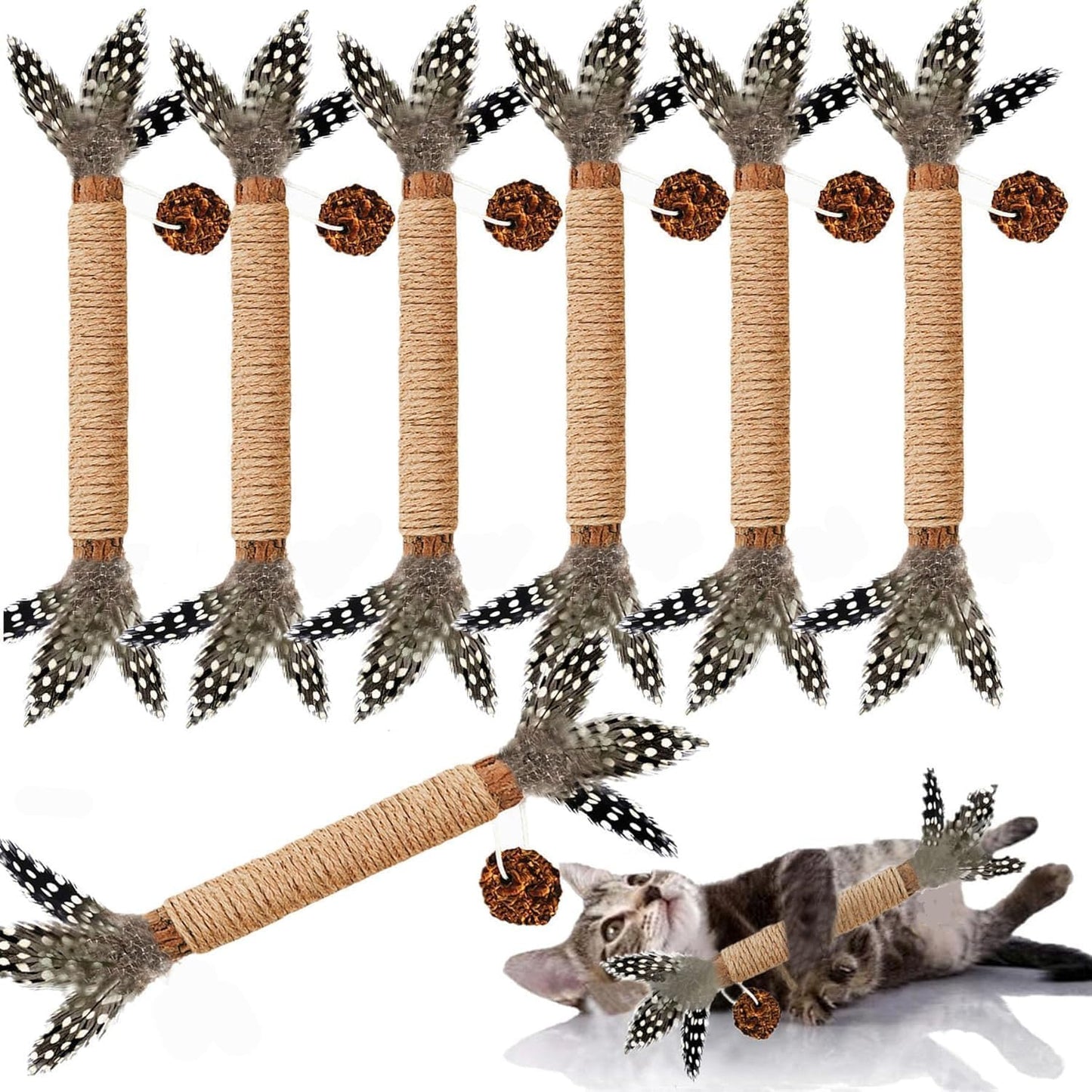 Cat Toys, 7 Pack Silvervine Cat Feather Toy Kitten Chew Stick Catnip Treat for Cleaning Teeth Indoor Kitty Teaser Wand Molar Snack for Interactive Pet Rabbit Bunny Hamster