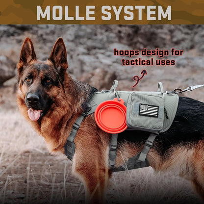 Forestpaw Tactical Dog Harness for Large Dogs,Tactical Dog Collar with Bungee Leash Set,No Pull Military Dog Harness for Walking Training,Adjustable for Medium Large Dogs,Gray,Chest 21.5-45"