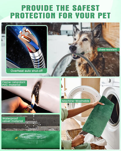 PETNF Outdoor Pet Heating Pad for Cats & Dogs, 100.4-107.6°F Auto Temp Control, Waterproof Fireproof, for Cat House/Dog Kennel/Terrace, Fits Domestic & Stray Pets (Green 15.7"X19.7")
