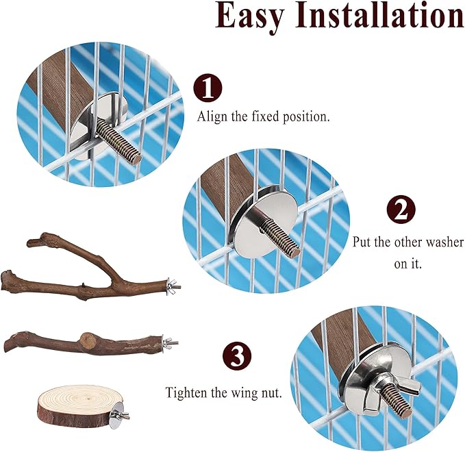 Mogoko 5PCS Bird Perch Natural Wood Grape Stick Stand, 3 Grape Stick Paw Grinding Fork Parakeet Chewing Stick 2 Parrot Stand Branch, Chewing Exercise Branches Bird Cage Accessories