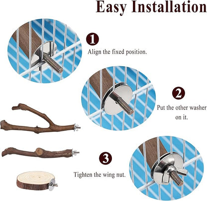 Mogoko 5PCS Bird Perch Natural Wood Grape Stick Stand, 3 Grape Stick Paw Grinding Fork Parakeet Chewing Stick 2 Parrot Stand Branch, Chewing Exercise Branches Bird Cage Accessories