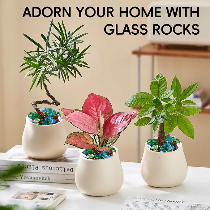 Meschett Colorful Glass Stones, 0.97 LB Fish Tank Gravel, Small Irregular Rainbow Aquarium Gravel for Aquarium Decorations and Turtle Tank, Sea Glass Beads Crystals for Fish Bowl, Vase Filler,Mixed