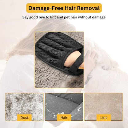 2 Pack Electrostatic Pet Hair Removal Gloves – Lint Cleaning Mitts for Cats & Dogs, Reusable Pet Hair Remover Glove for Furniture Couch Carpet & Car, Grooming & De-Shedding Glove for Pet Hair
