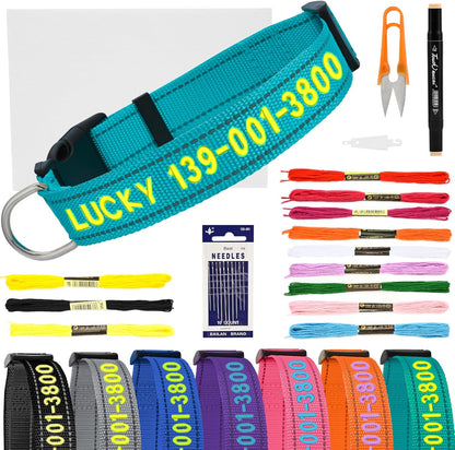 Personalized Embroidered Dog Collar - Custom Hand-Stitched Name & Number, Reflective Adjustable Pet Collar for Small/Medium/Large Dogs & Cats, Durable Nylon with Steel D-Ring (Teal, Small)