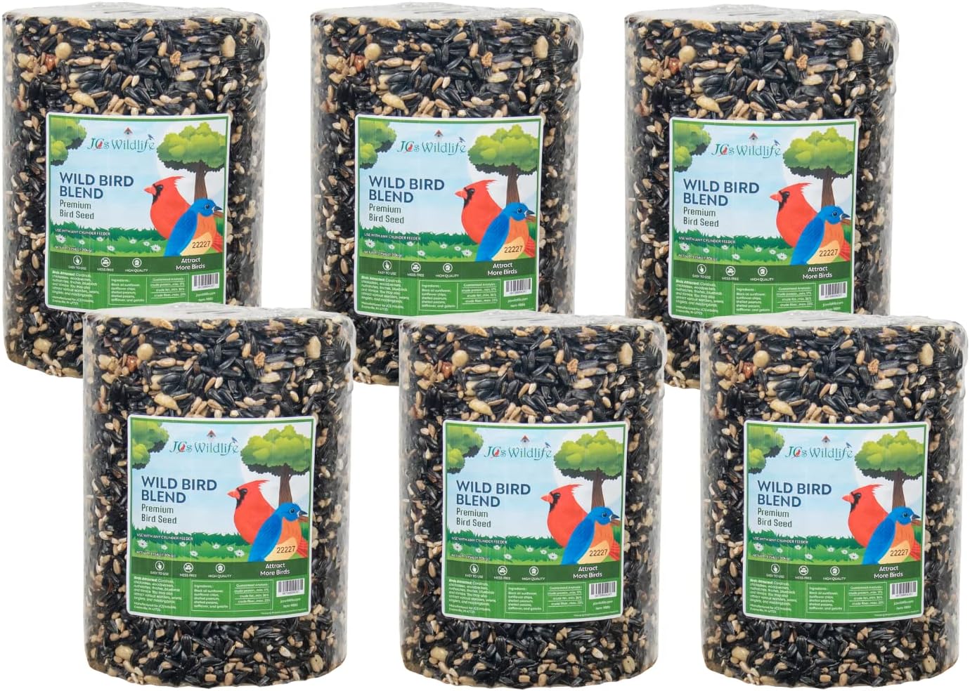 JCs Wildlife Wild Bird Blend Premium Bird Seed Large Cylinder with Hole, 3.75 lb (6 Cylinder)