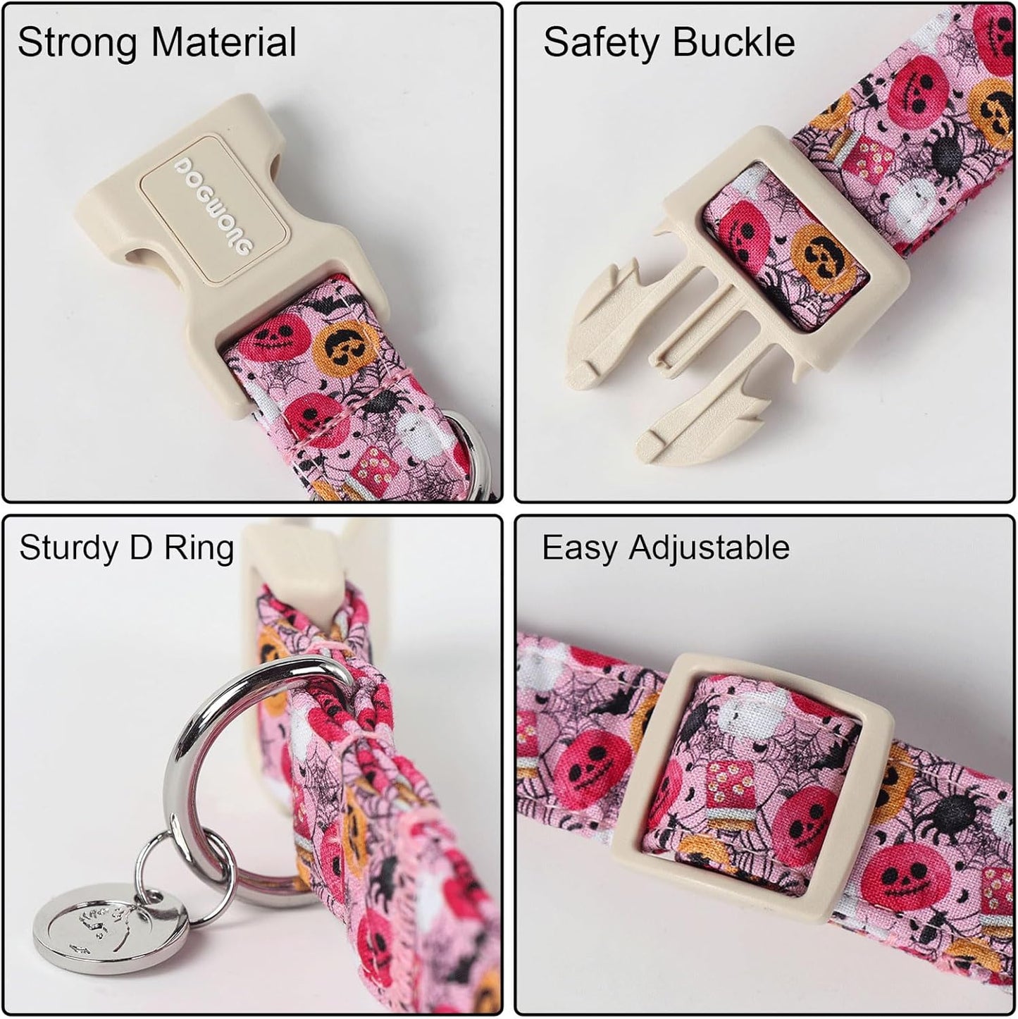 DOGWONG Pumpkin Dog Collar, Fall Pink Pumpkin Halloween Dog Collar Cute Comfortable Ghost Fall Holiday Girl Female Dog Collars for Small Puppy Dogs