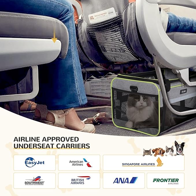 Lekereise Top-Expandable Pet Carrier - TSA Airline Approved Soft Sided Underseat Up to 12lbs Travel Carriers for Small Cats and Dogs with Locking Safety Zippers Anti-Scratch Mesh Gray