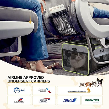 Lekereise Top-Expandable Pet Carrier - TSA Airline Approved Soft Sided Underseat Up to 12lbs Travel Carriers for Small Cats and Dogs with Locking Safety Zippers Anti-Scratch Mesh Gray