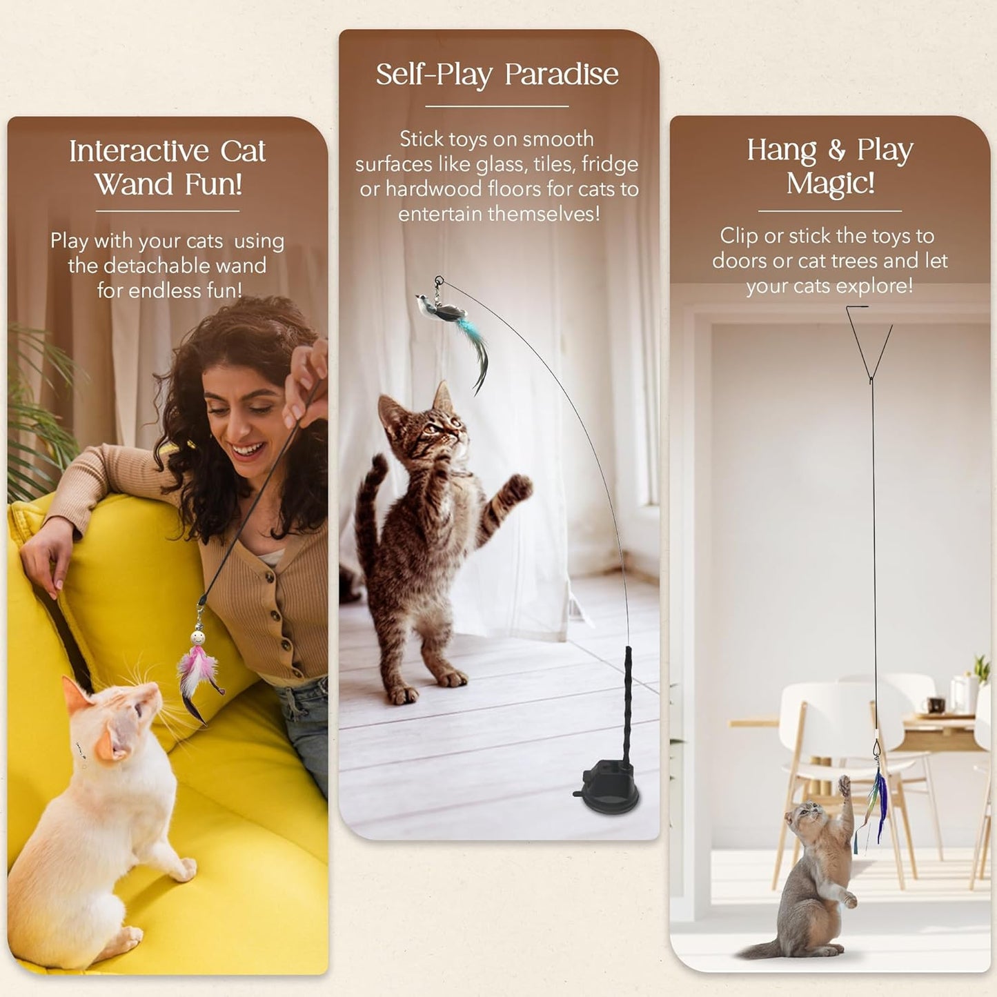 Interactive Bird Simulation Cat Feather Toy Set - Suction Cup Cat Toys for Indoor Cats, Natural Feathers, Bells & Easy Clip-On, Perfect for Indoor Cats - 2 Free Pads, Suctions to Ground