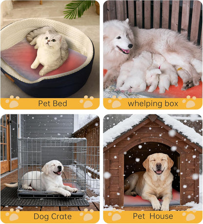 HOPET Dog Cat Heating Pad with Adjustable Temperature Timer, Waterproof Heated Dog Cat Bed with Chew Resistant Cord, Indoor/Outdoor Electric Heating Pad for Dog House,Rescue Cats,Grey,27x15 in