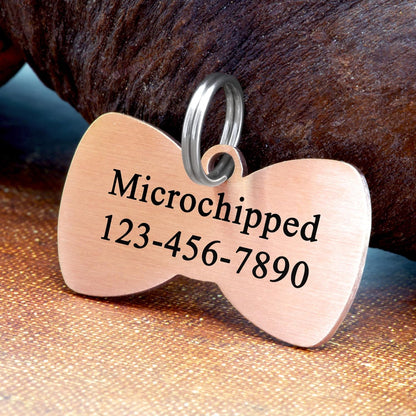 Ultra Joys Cat ID Tag Personalized Pet Tags, Durable Stainless Steel Small Pet Mini Dog Cat Tag Lightweight - Bowtie Tag in Rose Gold