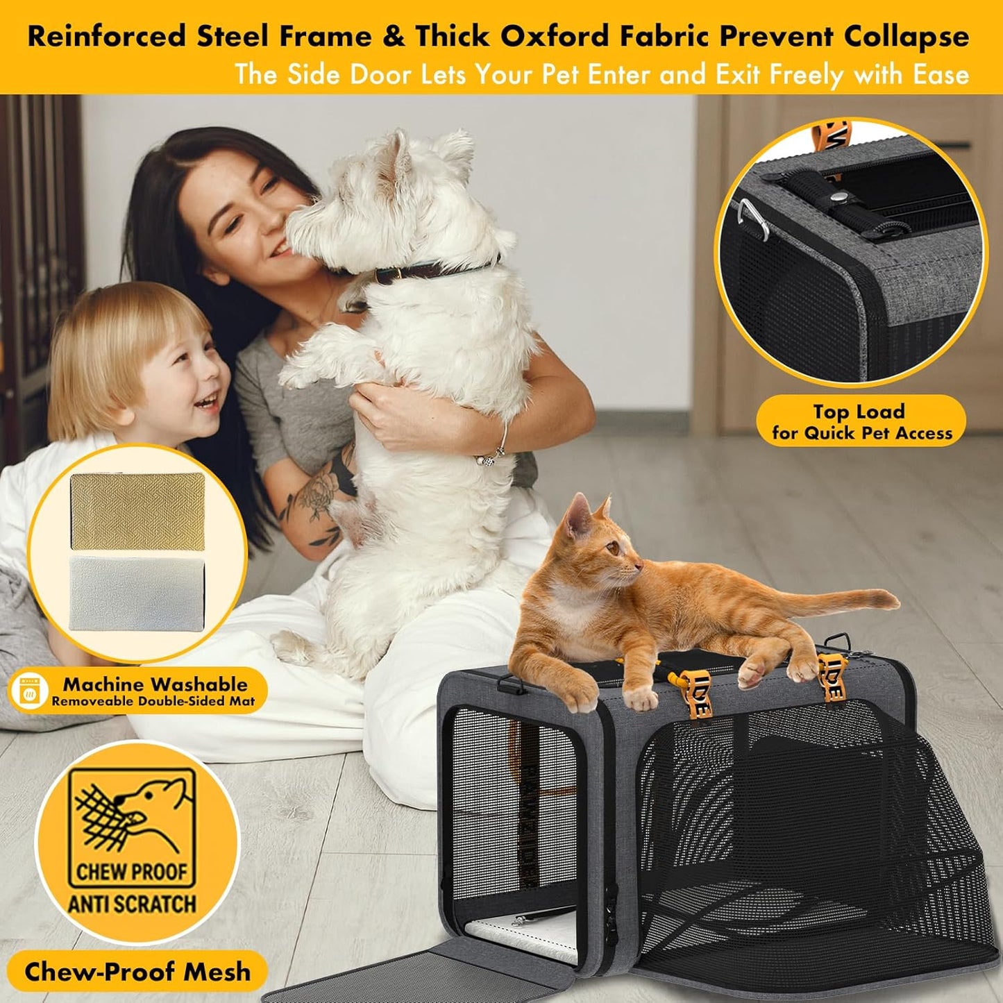 PAWZIDEA Expandable Pet Carrier Airline Approved, 18×11×11 Inches Small Dog Carriers, Collapsible Top-Load Cat Carrier for 2 Cats Under Seat, Soft-Sided Puppy & Animal Travel Bag, ID Card, Up to 15lbs