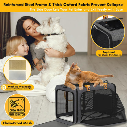 PAWZIDEA Expandable Pet Carrier Airline Approved, 18×11×11 Inches Small Dog Carriers, Collapsible Top-Load Cat Carrier for 2 Cats Under Seat, Soft-Sided Puppy & Animal Travel Bag, ID Card, Up to 15lbs