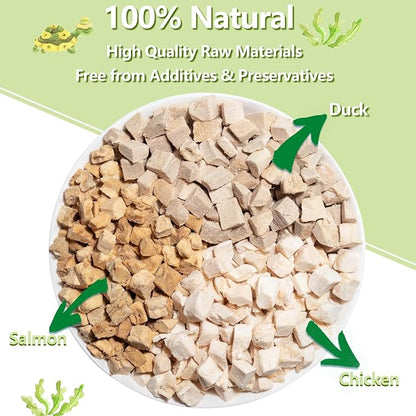 Turtle Food 5.7 OZ Natural Freeze-Dried Meat - Chicken, Duck, Salmon - Premium Food for Turtles, Box Turtle, Aquatic Turtle, Baby Turtles, Freeze Dried Turtle Treats