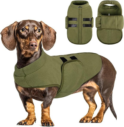 Queenmore XL Dog Sweaters, Soft Fleece Vest Pullover Dog Jacket with Leash Hole, Warm Winter Dogs Clothes Cold Weather Doggy Dachshund Sweater for Large Dogs Cats Boy or Girl (Army Green, XL)