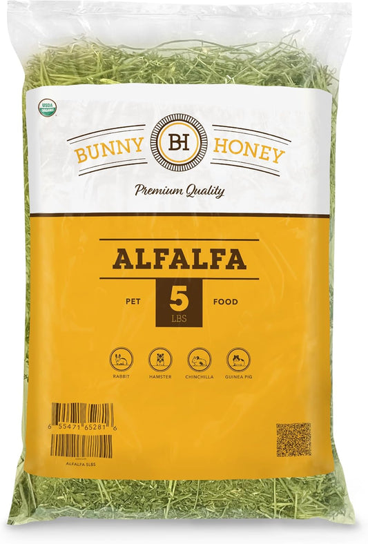 Bunny Honey Organic Alfalfa Hay for Young Rabbits, Guinea Pigs & Small Pets High - Protein & Calcium, Supports Growth & Dental Health, Fresh & Nutritious