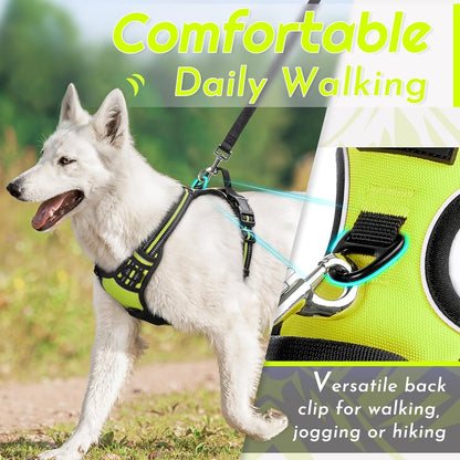 Eagloo Dog Harness Medium Sized Dog, No Pull Service Vest with Reflective Strips and Control Handle, Adjustable and Comfortable for Walking, No Choke Pet Harness with 2 Metal Rings, Green, M