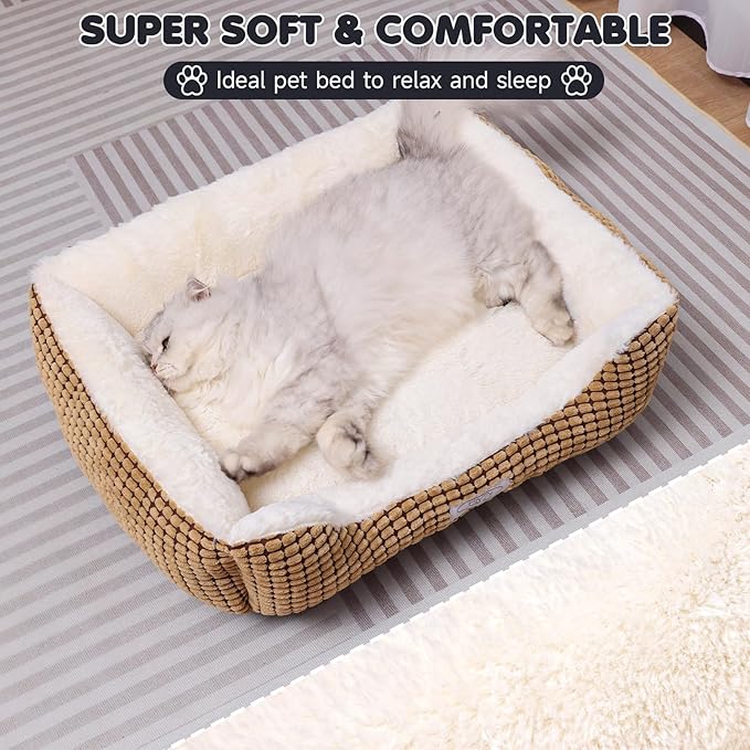 Small Dog Bed for Small Dogs, Cat Beds for Indoor Cats Washable, Rectangle Dog Bed, Warming Soft Calming Sleeping Puppy Bed Durable Pet Bed with Anti-Slip Bottom (20 inch, Coffee)