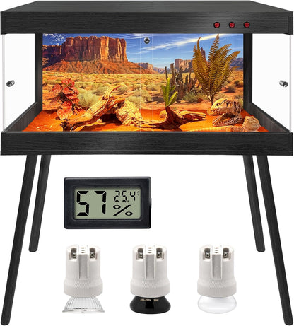 Royxen Bearded Dragon Tank with Metal Mesh Top and Leg Stand,Tempered Glass Reptile Tank,Reptile Enclosure,Lizard Tank for Chameleon,Snake,Lizard Habitat(40inch,Black)