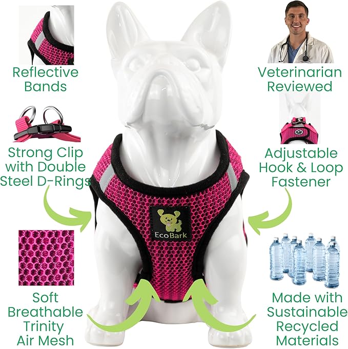 EcoBark Step in Dog Harness Reflective Soft Ultra Padded Mesh Dog Harnesses for XXS, XS, Small, and Medium Dogs Eco-Friendly Comfort Secure Halter No Pull Adjustable Pet Vest