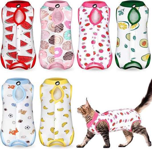 Kacctyen 6 Set Cat Recovery Suit After Surgery Female and Male Cat Kitten Surgery Suit E Collar Alternative Pajama Kitty Clothes for Spay Abdominal Skin Anti Licking(Fruit,Medium)