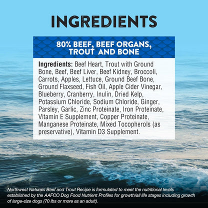 Northwest Naturals Freeze-Dried Beef & Trout Dog Food - Bite-Sized Nuggets - Grain-Free, High-Protein, Raw Diet, Human-Grade Ingredients, All Natural, Omega-3 for Skin & Coat, Made in USA, 12 Oz