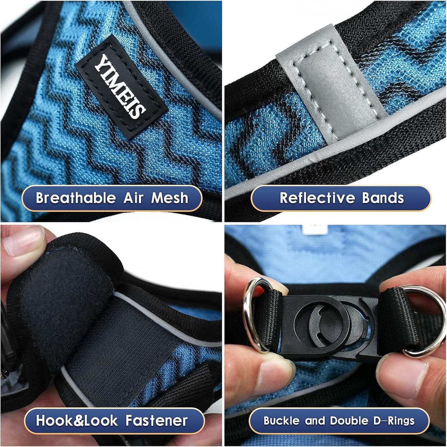 YIMEIS Dog Harness and Leash Set, No Pull Soft Mesh Pet Harness, Reflective Adjustable Puppy Vest for Small Medium Large Dogs, Cats (Blue, Small (Pack of 1))