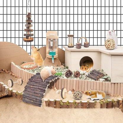 ERKOON 11 Pack Chinchillas Chew Toys, Toys Accessories for Teeth Care, Natural Apple Wood Ladder Bell Roller for Russian Hamster Gerbils Rats Guinea Pigs (11PCS)