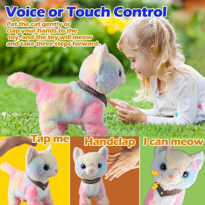 Colorful Leash Walking Cat Set Singing That Purrs and Meows Animated Plush Robot Kitten Moving Plush Realistic Stuffed Animal Remote Control Cute Kawai Robotic Kitty Toy for Girl