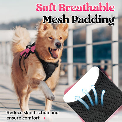 rabbitgoo Escape Proof Dog Harness, Soft Padded Full Body Pet Harness, Reflective Adjustable No Pull Vest with Lift Handle and Leash Clip for Large Dogs Walking Hiking Training, M, Pink