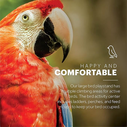 Prevue Pet Products Large Parrot Playstand with Wheels, Bird Stand Activity Play Center with Perches and Ladders, Indoor Outdoor Playground for Birds, Black Hammertone Finish