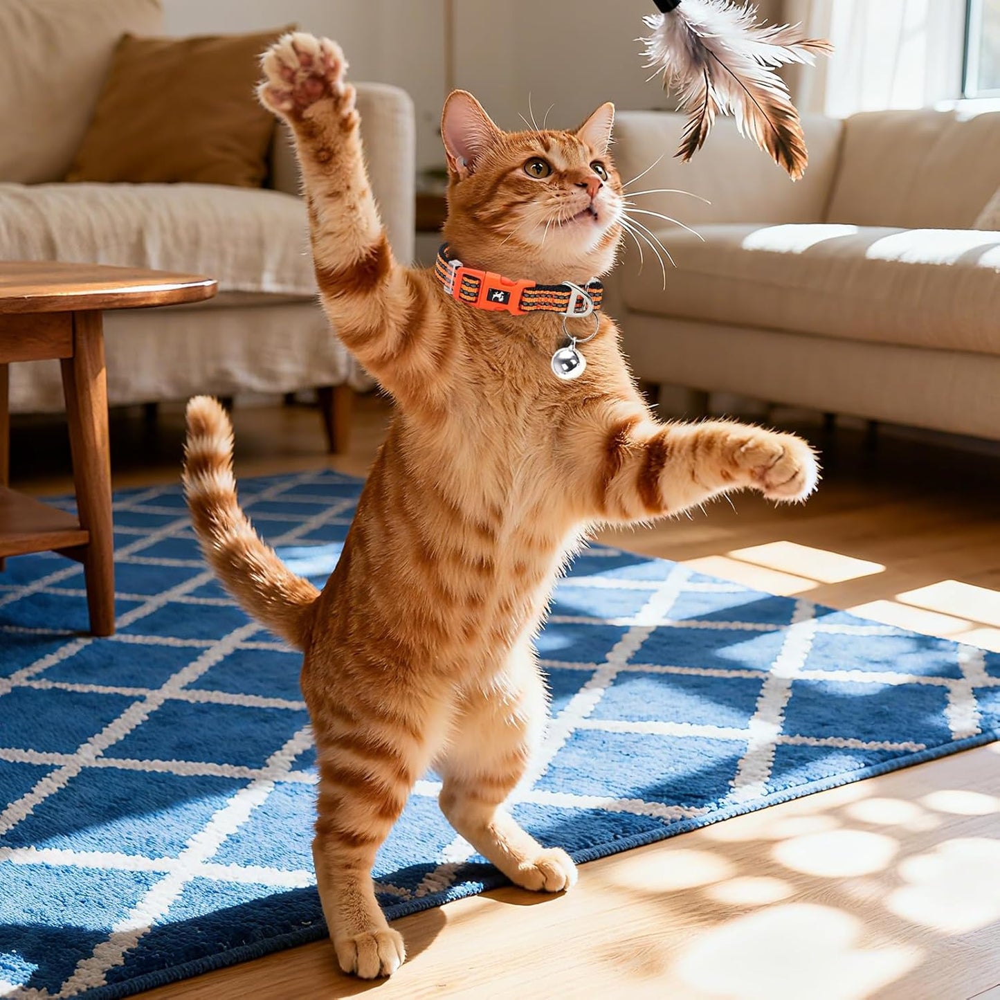 Small Dog Collar with Bell - Cute Reflective Puppy Collar Gift for Boy/Girl, Adjustable Nylon Collar for Chihuahua Pomeranian Nighttime Safety （Orange S）